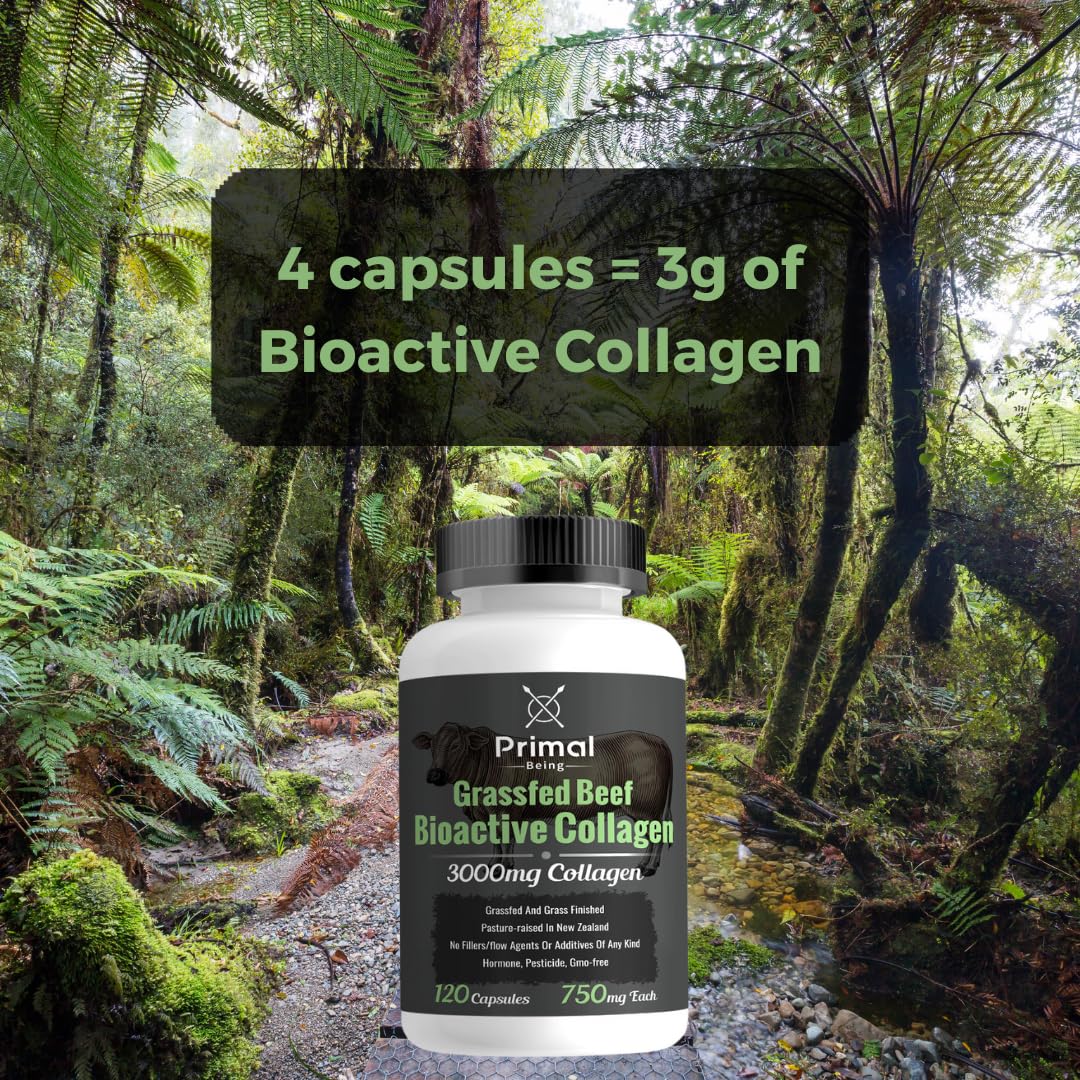 Primal Being Grass-Fed Beef Cartilage Collagen (Type I-V & XI) – Hair, Skin, Nails & Joints | 120 Capsules