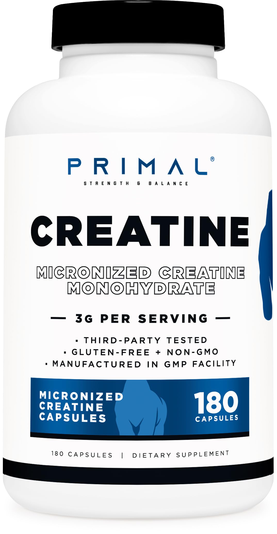 Primal Creatine Monohydrate – 3,000 mg, 180 Caps | Preworkout & Recovery