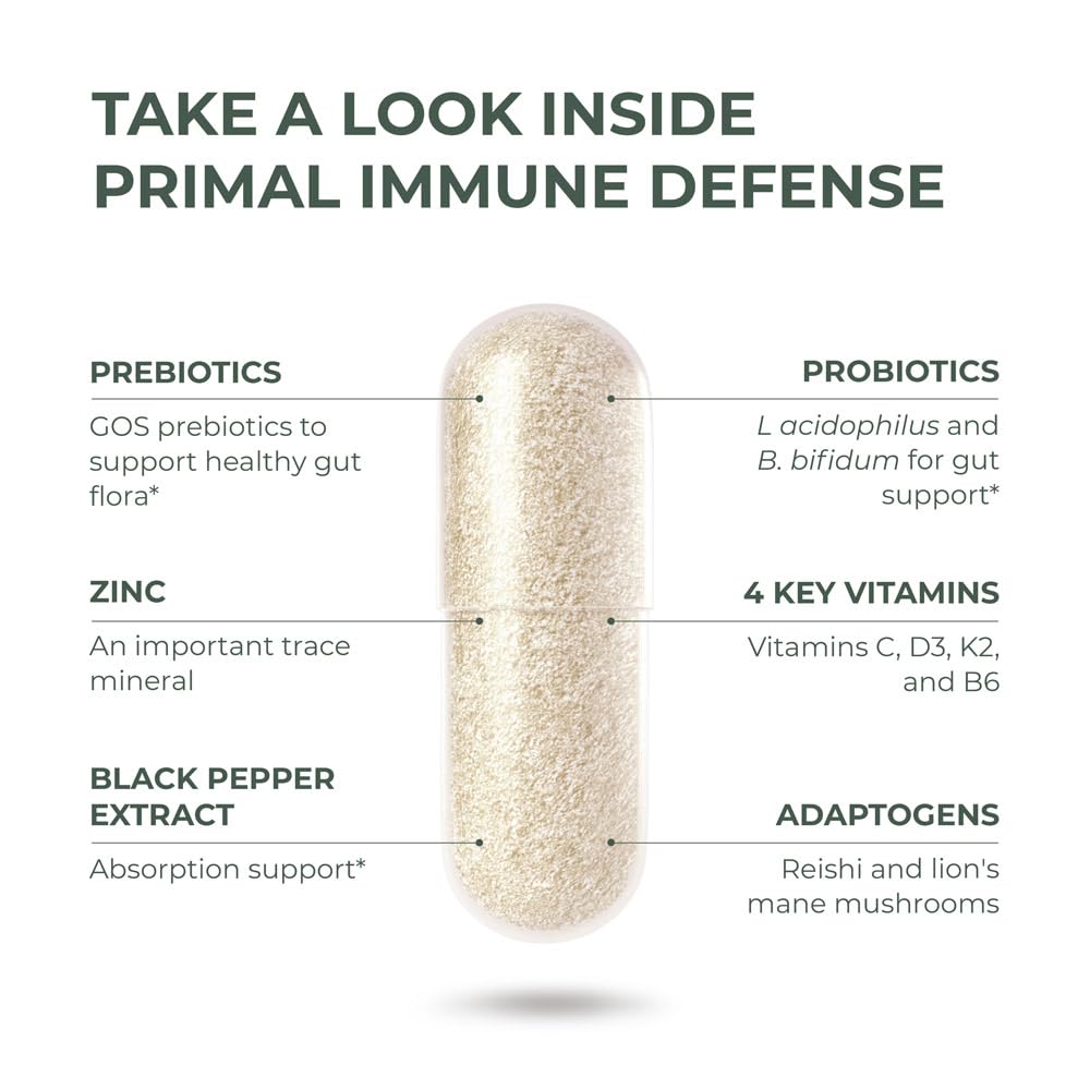 Primal Harvest Immune Defense 10-in-1 - Probiotics, Zinc, C, D3, K2 for Daily Immune Support