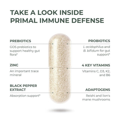 Primal Harvest Immune Defense 10-in-1 - Probiotics, Zinc, C, D3, K2 for Daily Immune Support