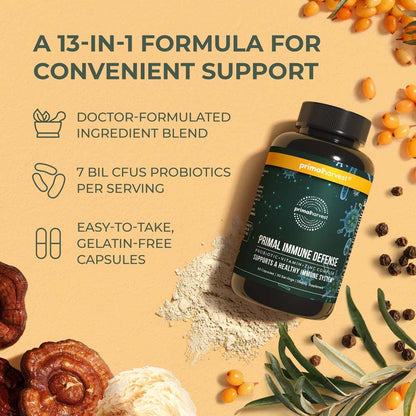 Primal Harvest Immune Defense 10-in-1 - Probiotics, Zinc, C, D3, K2 for Daily Immune Support