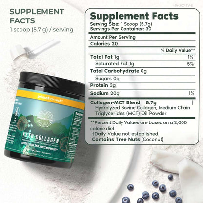Primal Harvest Keto Collagen Powder with MCT Oil – Hydrolyzed Collagen Peptides, 10 oz, Unflavored