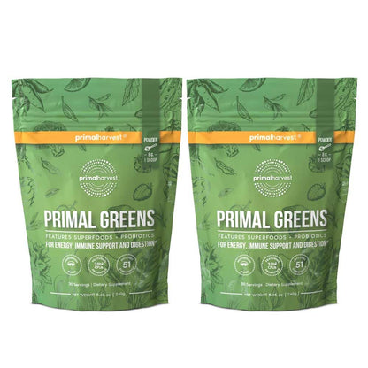Primal Harvest Primal Greens Powder 2 Pack — 30 Servings Daily Supergreens with Spirulina, Mushroom Blend & Probiotics