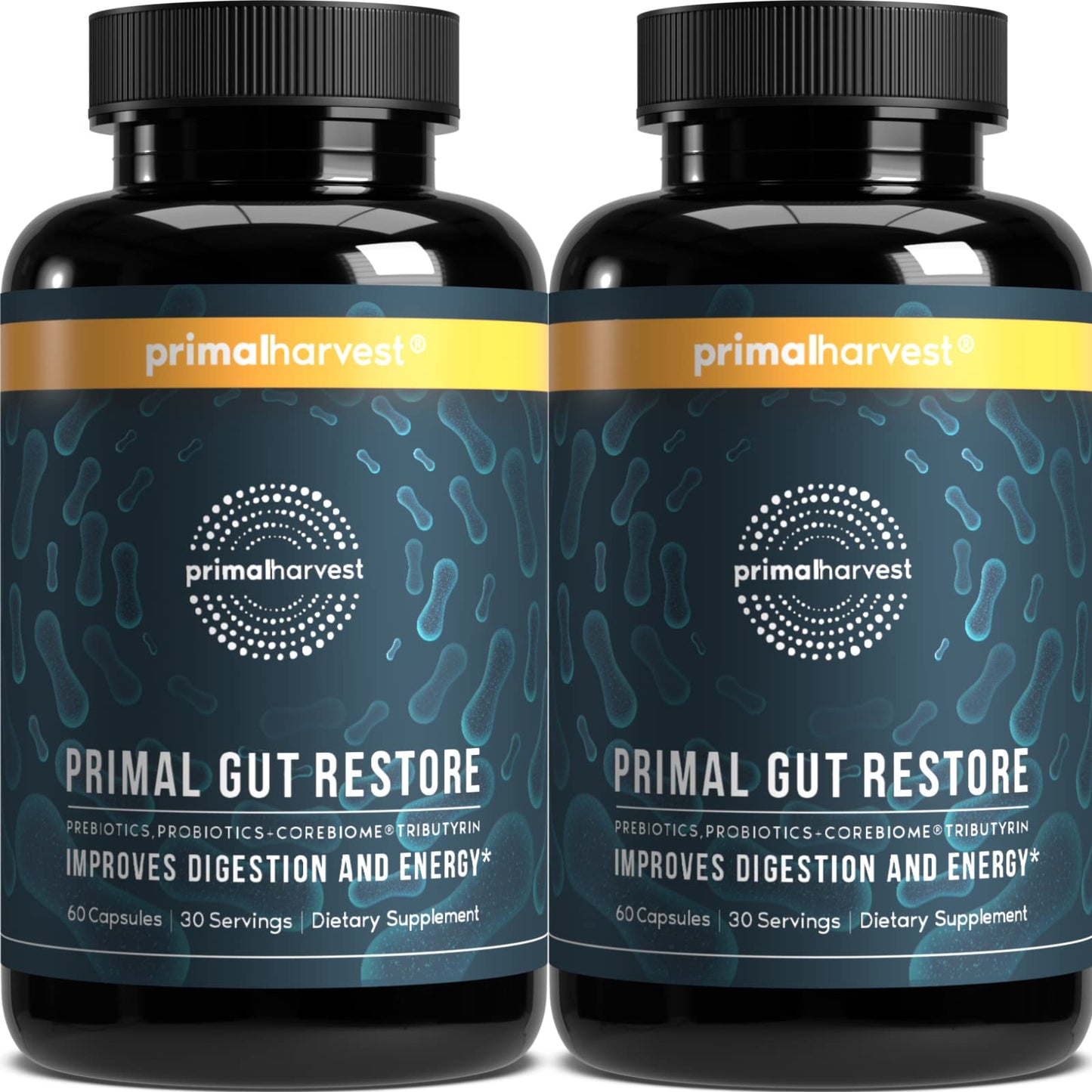 Primal Harvest 2 Pack Primal Gut Restore for Digestive Health | Prebiotics Probiotics Postbiotics (60 CT)