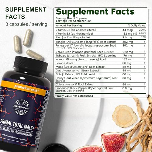 Primal Harvest Total Male+ Multivitamin for Men – Energy & Vitality (90 Count)