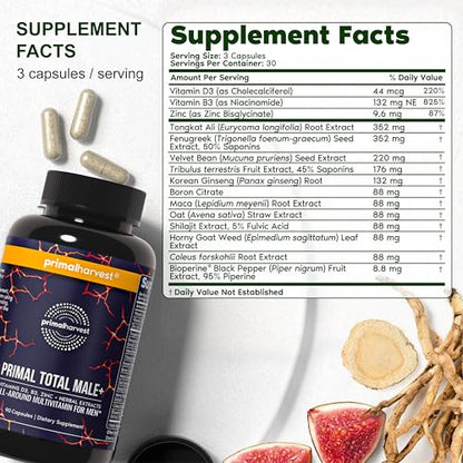 Primal Harvest Total Male+ Multivitamin for Men – Energy & Vitality (90 Count)