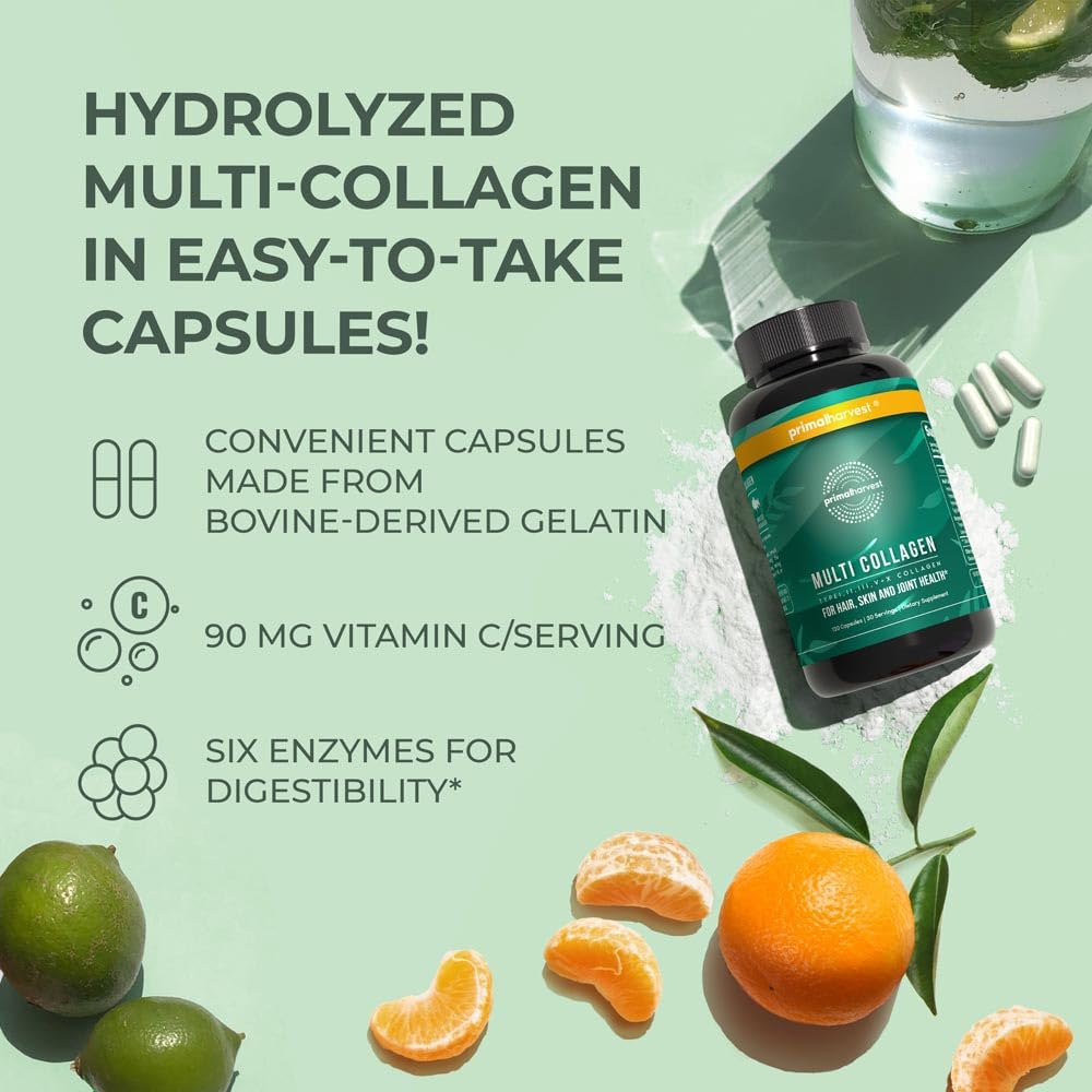 Primal Harvest Multi Collagen Pills (Type I II III V X) 120 Capsules – Hair Skin Nails