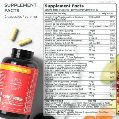 Primal Harvest Women's Multivitamin – Energy, Immune Support, Skin & Mood | 60 Capsules (2-Pack)