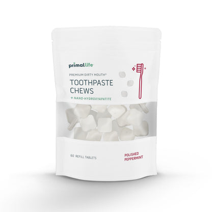 Primal Life Organics Dirty Mouth Chews – Nano-Hydroxyapatite Whitening, 60 Tabs, Polished Peppermint