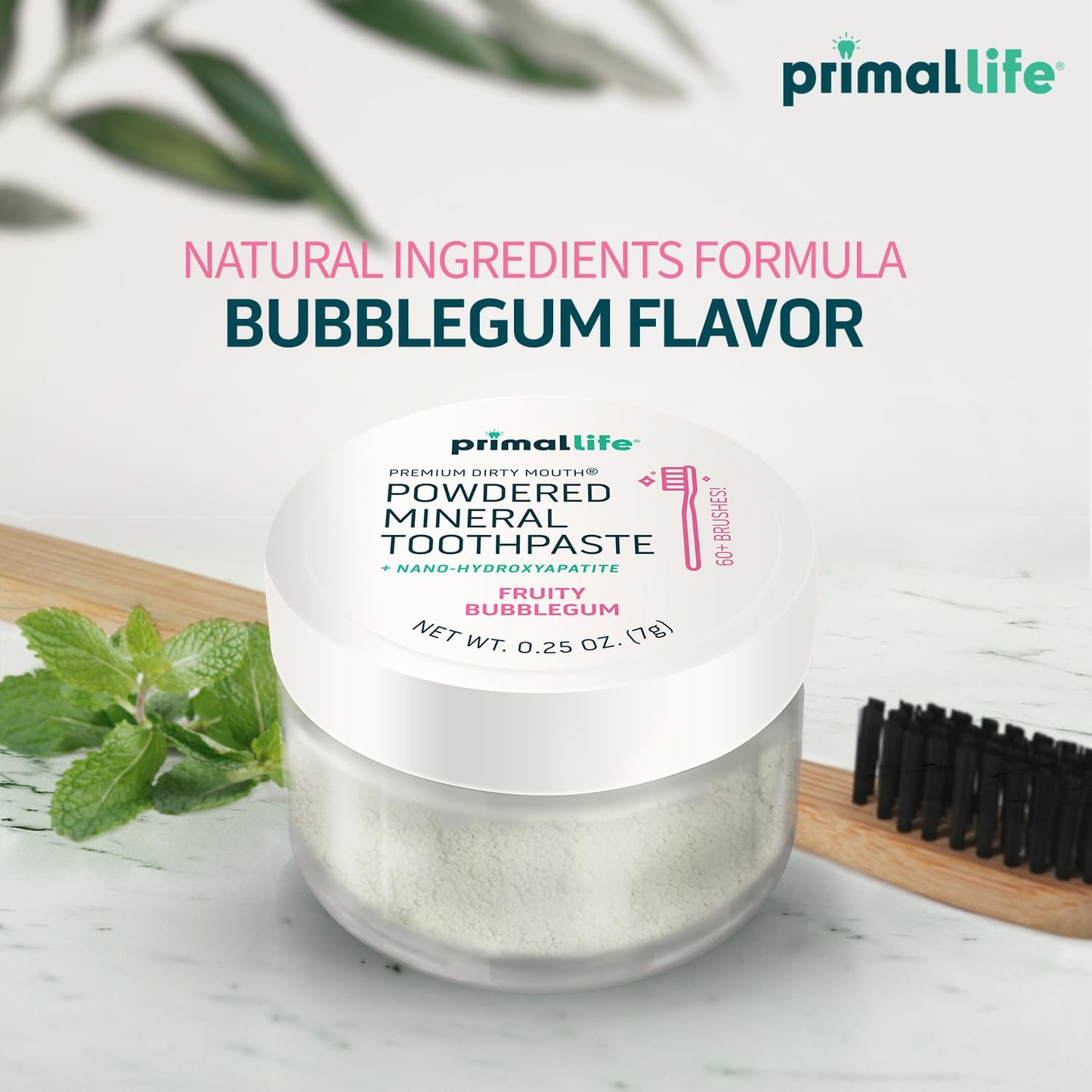 Primal Life Organics Dirty Mouth Toothpowder – Organic Vegan Kaolin & Bentonite Clays, Sweet Bubblegum Flavor (0.25 oz)
