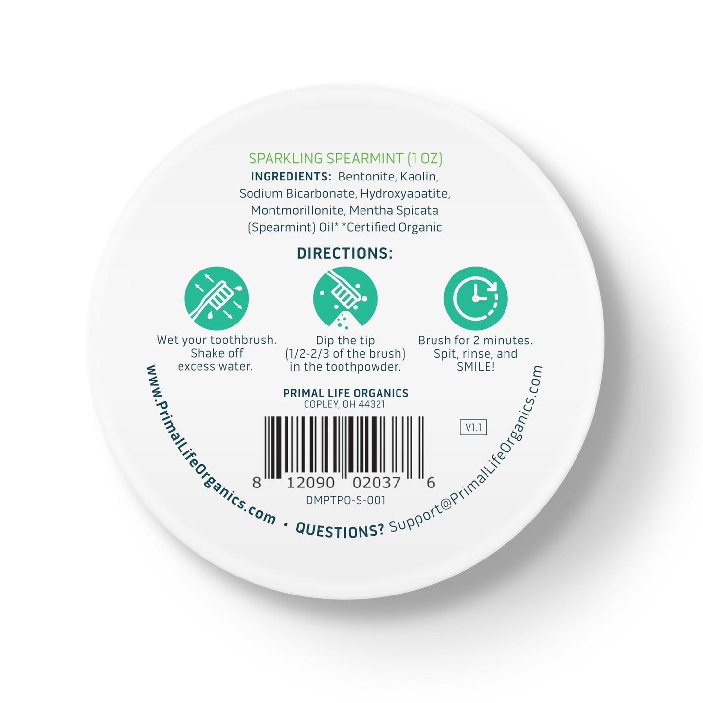 Primal Life Organics Dirty Mouth Toothpowder - Spearmint, 1 oz | 200+ Brushings, Paleo, Organic, Vegan