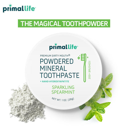 Primal Life Organics Dirty Mouth Toothpowder - Spearmint, 1 oz | 200+ Brushings, Paleo, Organic, Vegan
