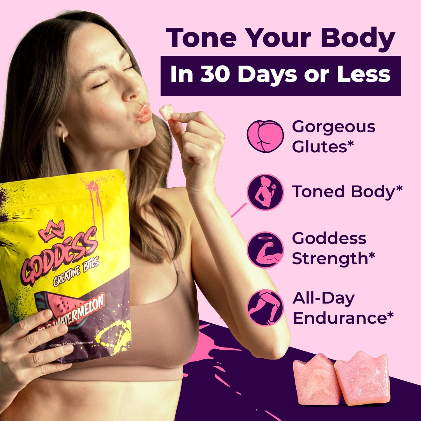 Primal Queen Goddess Creatine Gummies – Low-Sugar 5g Creatine for Women | 150 Bites
