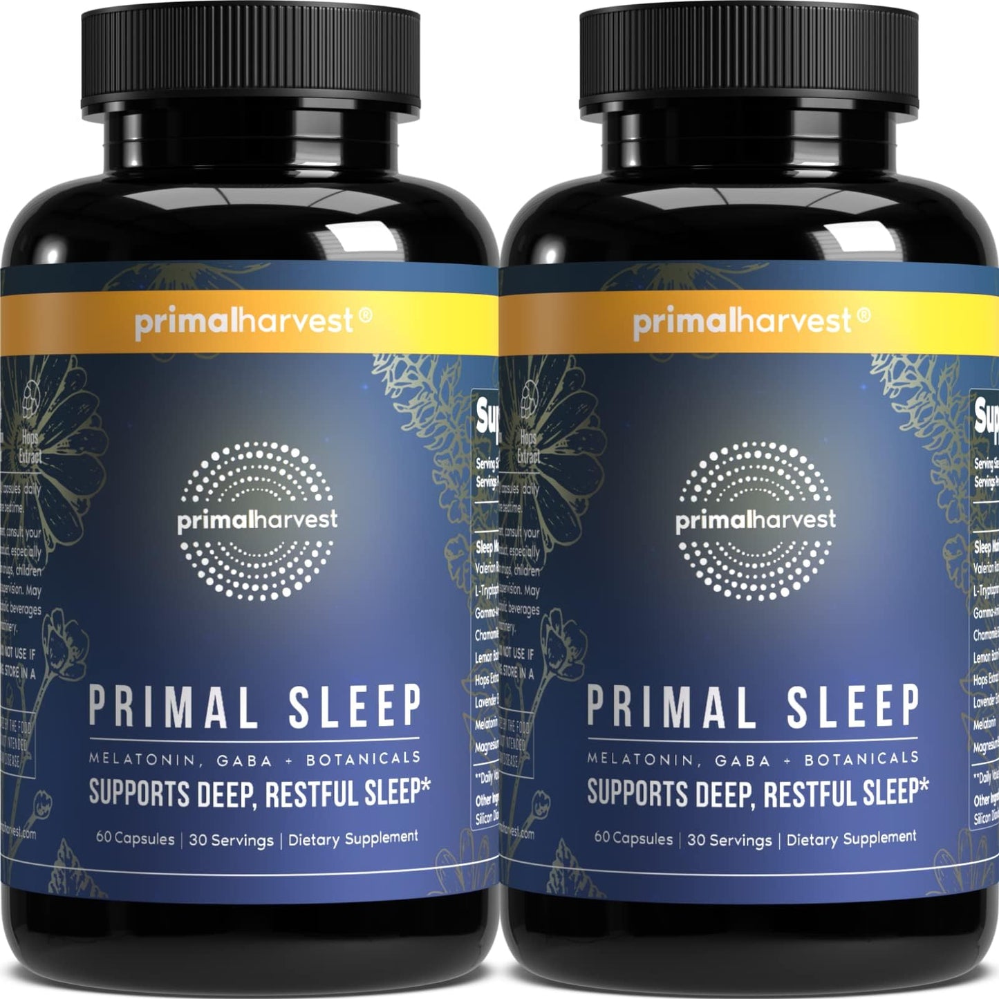 Primal Sleep 2 Pack by Primal Harvest – 120 Capsules (Valerian, L-Tryptophan, GABA, Chamomile, Melatonin 3 mg)