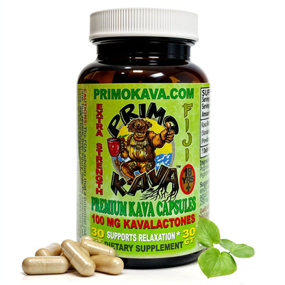 PRIMO KAVA Kava Capsules – Authentic Fiji Kava | 100mg Kavalactones | 30 Count