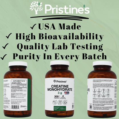 PRISTINE'S Creatine Monohydrate Capsules – NSF Certified, 75 Day Supply, 3G Muscle Growth & Recovery