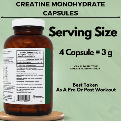 PRISTINE'S Creatine Monohydrate Capsules – NSF Certified, 75 Day Supply, 3G Muscle Growth & Recovery