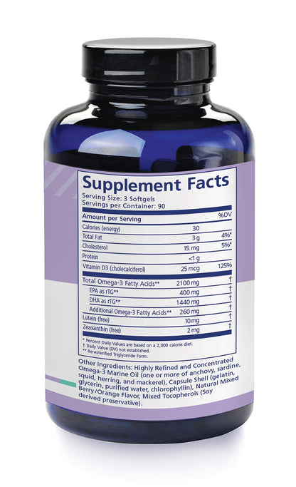 PRN nūmaqula Omega-3 Supplement – 270 Softgels (90-Day) with Lutein & Zeaxanthin | 1400mg DHA / 400mg EPA