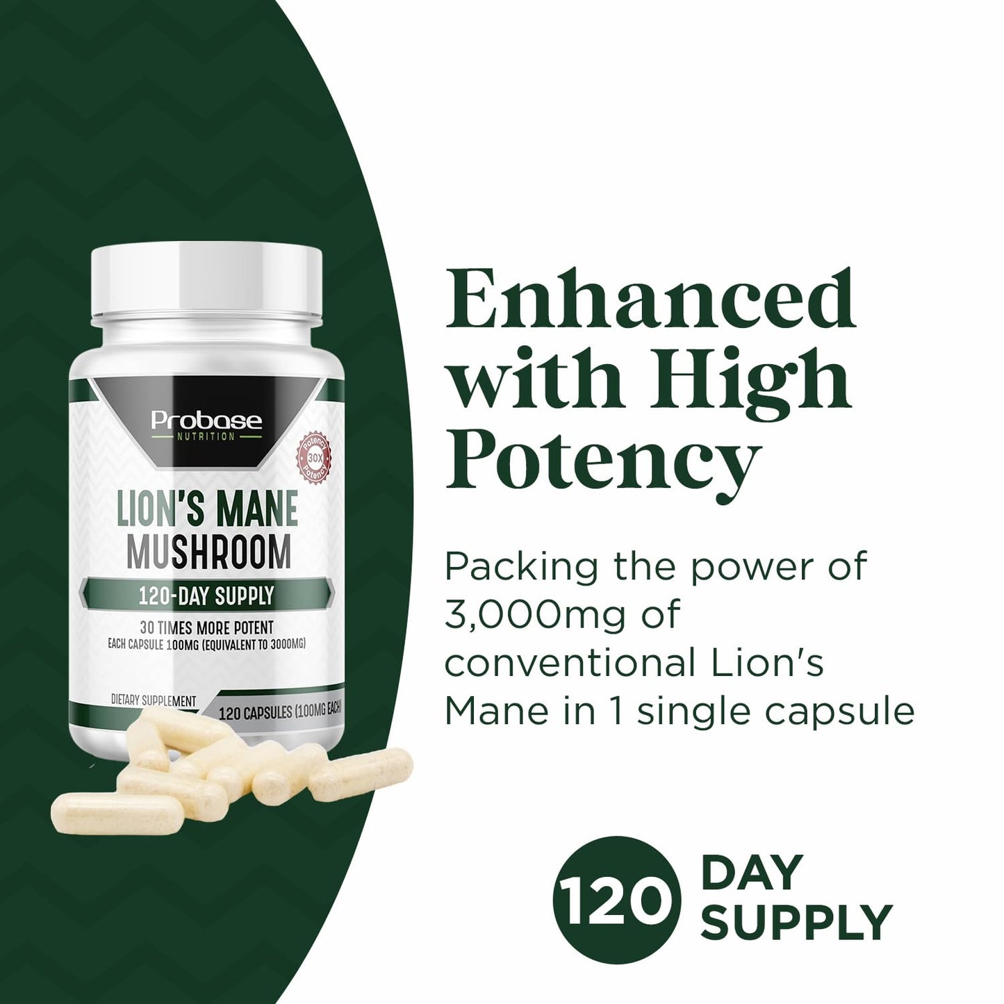 Probase Nutrition Lions Mane Cognition – 30x Potency, 4-Month Supply