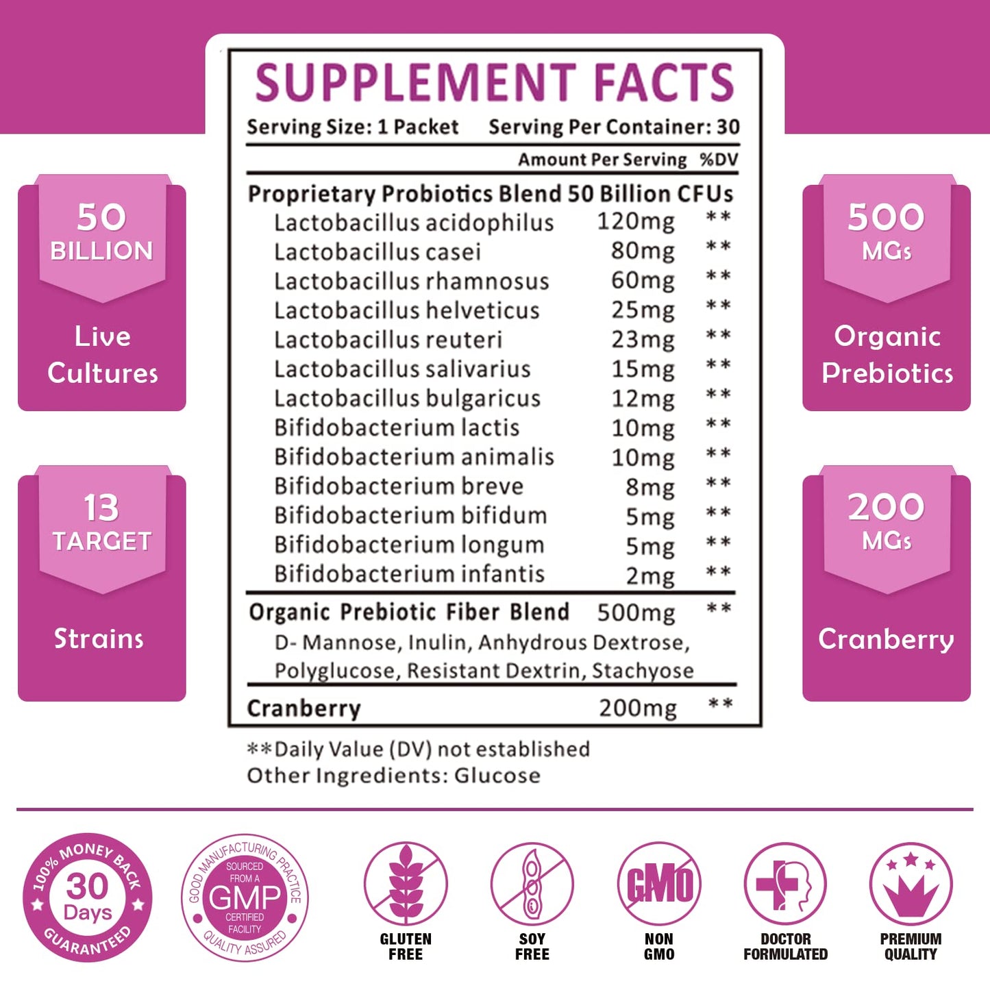 Probiorics for Women Probiotics Powder – 50B CFUs, 13 Strains, Prebiotics & Cranberry | 30-Day Supply
