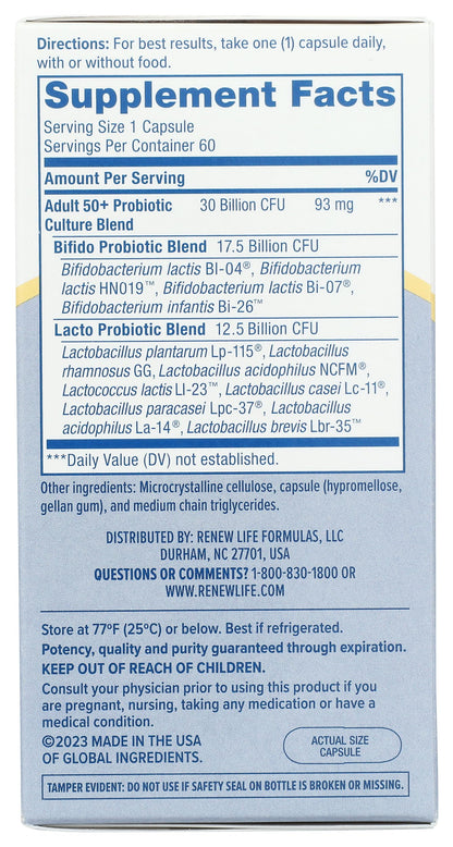 PROBIOTIC 30B UF | Renew Life Ultimate Flora 50+ Probiotic, 60 Ct