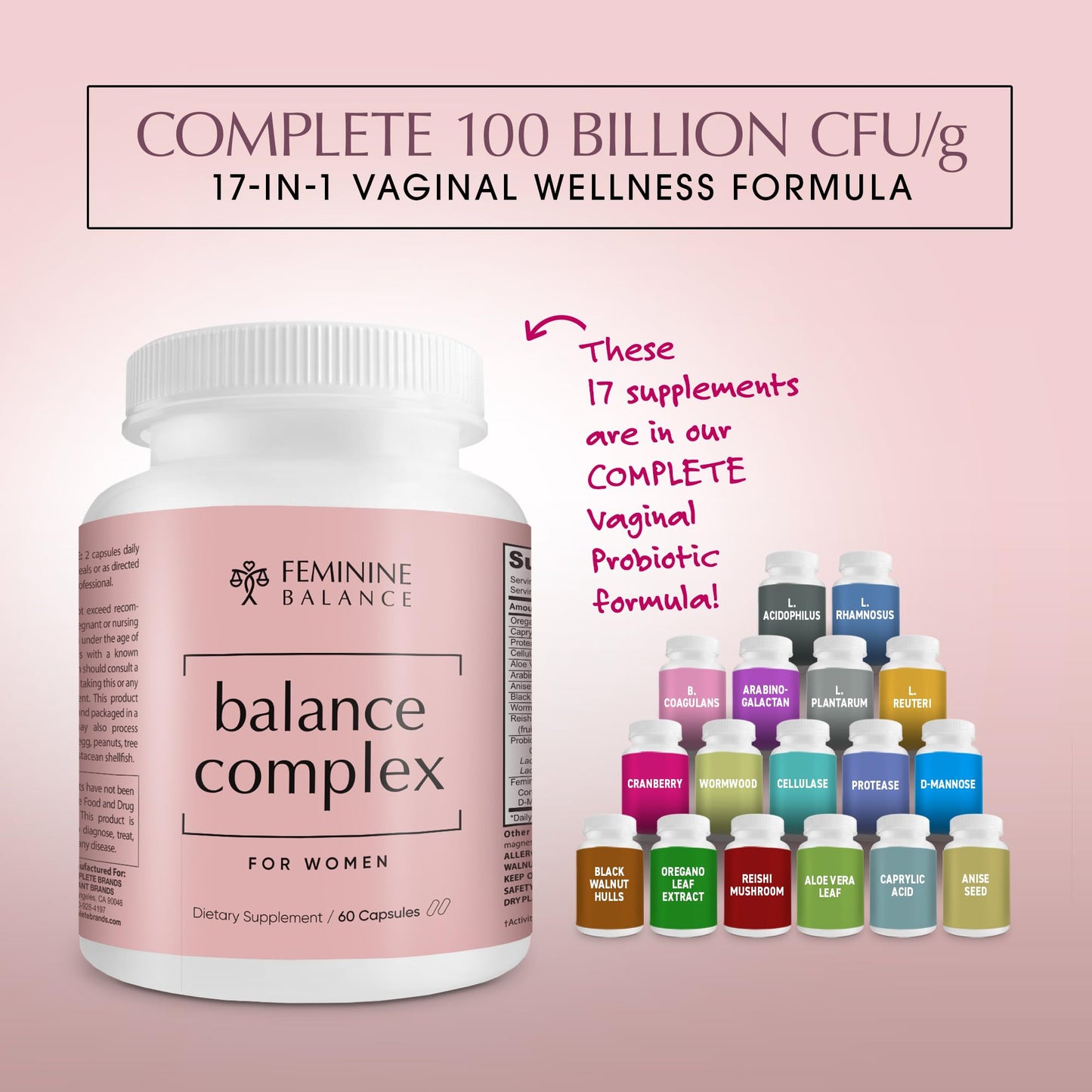 Instant Brands Balance Complex 17-in-1 Probiotics for Women – 100 Billion CFU with Cranberry & D-Mannose | Urinary & Vaginal Health, 60 Capsules