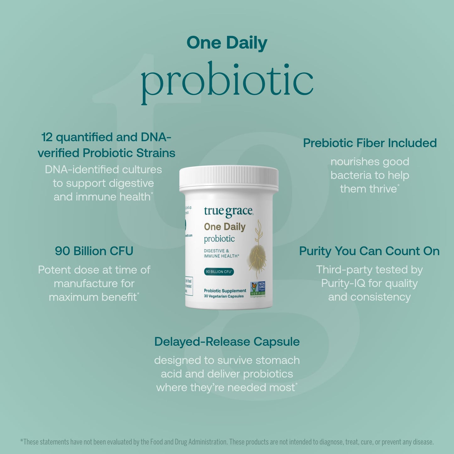 True Grace One Daily Probiotic – 30 Veg Capsules, 90B CFU, Gut & Immune Support
