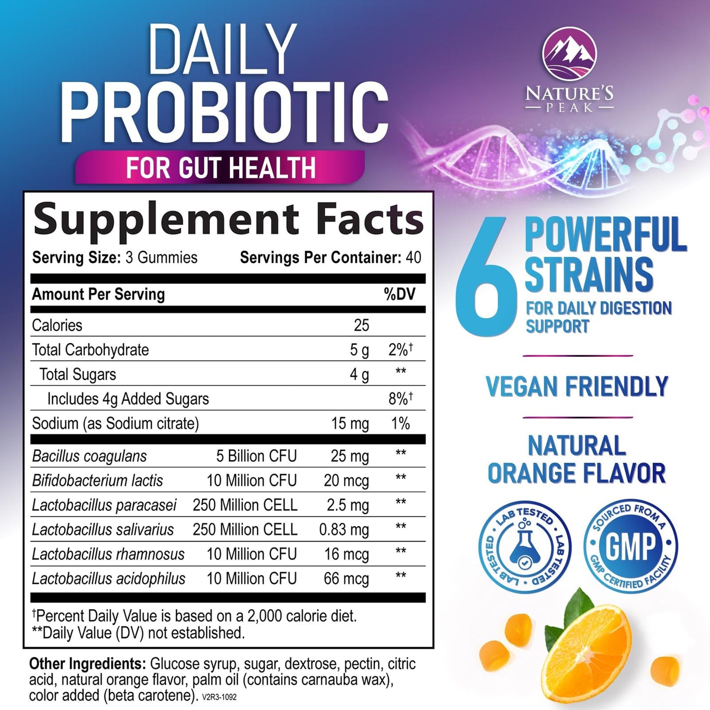 Probiotic Gummies 5 Billion CFU – Digestive Health & Immune Support – Orange Flavor (120 Count)