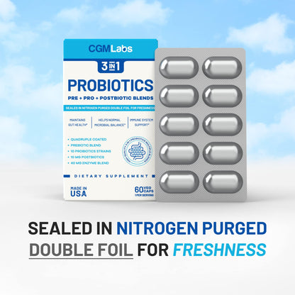 Probiotics 3 in 1: Prebiotics + Probiotics + Postbiotics | 60 Veg Caps | CGM Labs