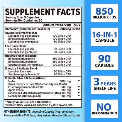 QIVERNAMY Probiotics for Men 50+ — 850B CFU, CoQ10, 360 Caps, 1800mg Prebiotic Fiber