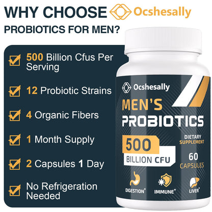 Probiotics for Men – 500B CFUs, 12 Strains, Turmeric & Cranberry, 60 Capsules