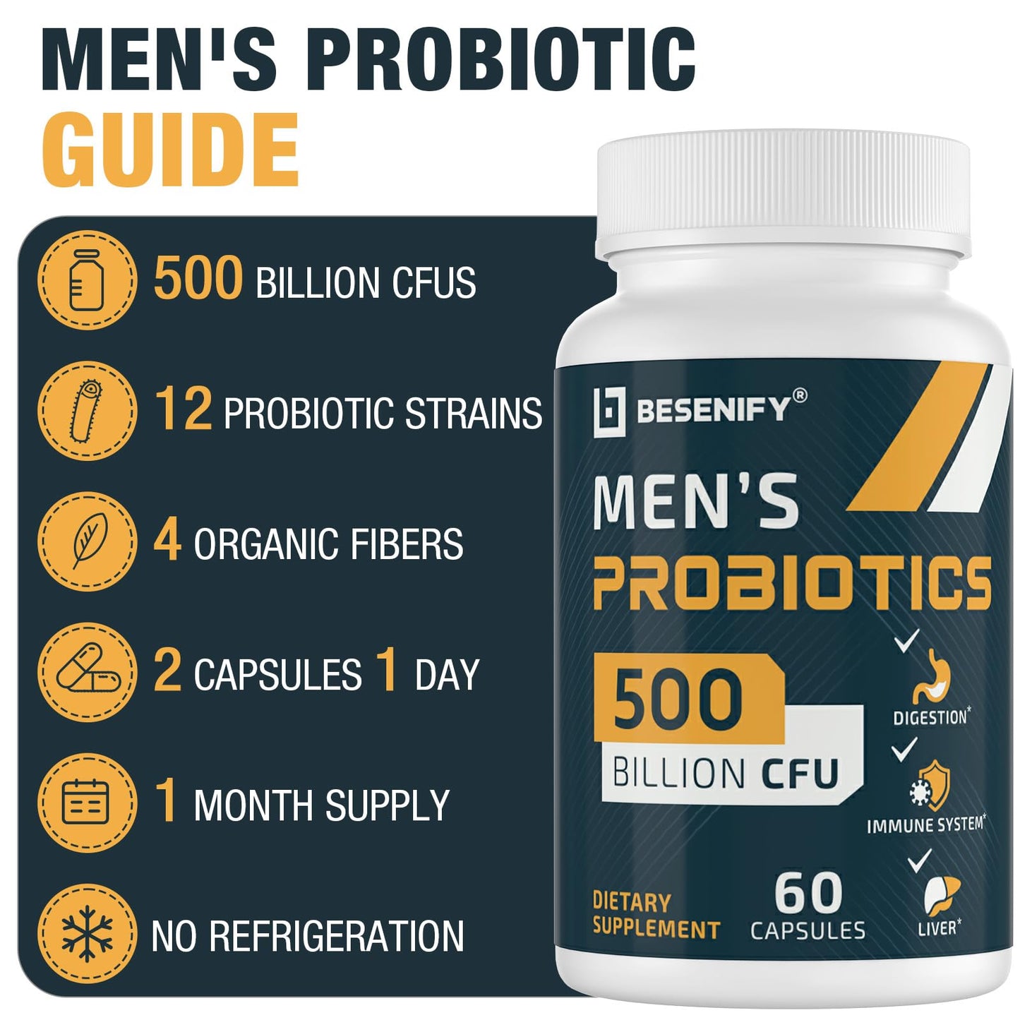 Probiotics for Men – 500B CFU, 12 Strains, 60 Capsules