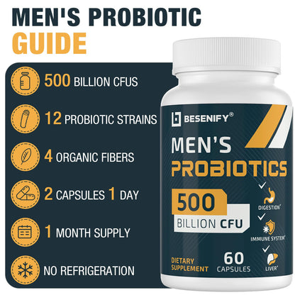 Probiotics for Men – 500B CFU, 12 Strains, 60 Capsules