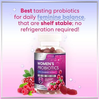 Probiotics for Women Gummies with Cranberry – 3 Billion CFU, 6 Strains | Digestive & Vaginal Health | 120 Gummies
