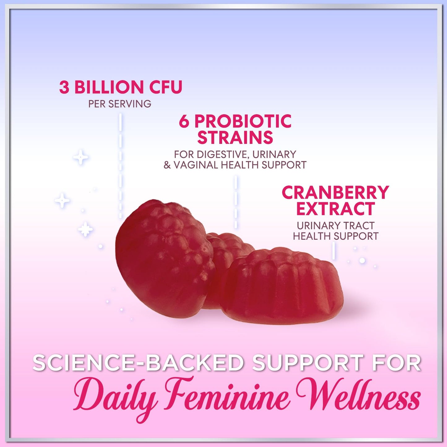 Probiotics for Women Gummies with Cranberry – 3 Billion CFU, 6 Strains | Digestive & Vaginal Health | 120 Gummies