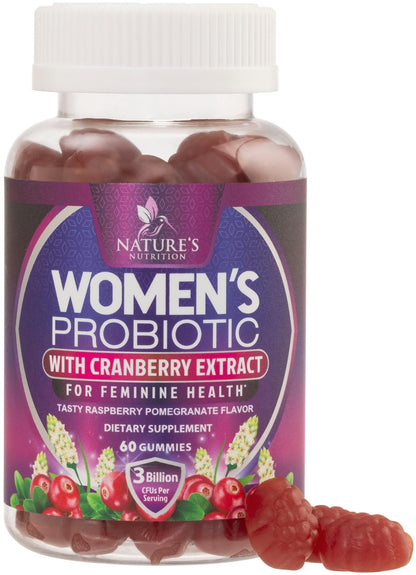 Probiotics for Women Gummies with Cranberry — 3 Billion CFU, 6 Strains, Digestive & Vaginal Health (60 Gummies)