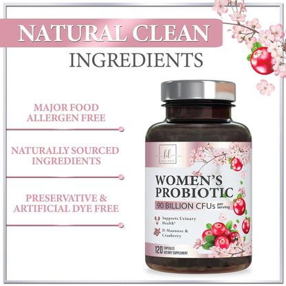 Probiotics for Women Digestive Health Support - 90 Billion CFU Women's Probiotic, 16 Strains, Cranberry, Vaginal Probiotic with Prebiotics, PH, Immune, Urinary, & Feminine Health Support, 120 Capsules