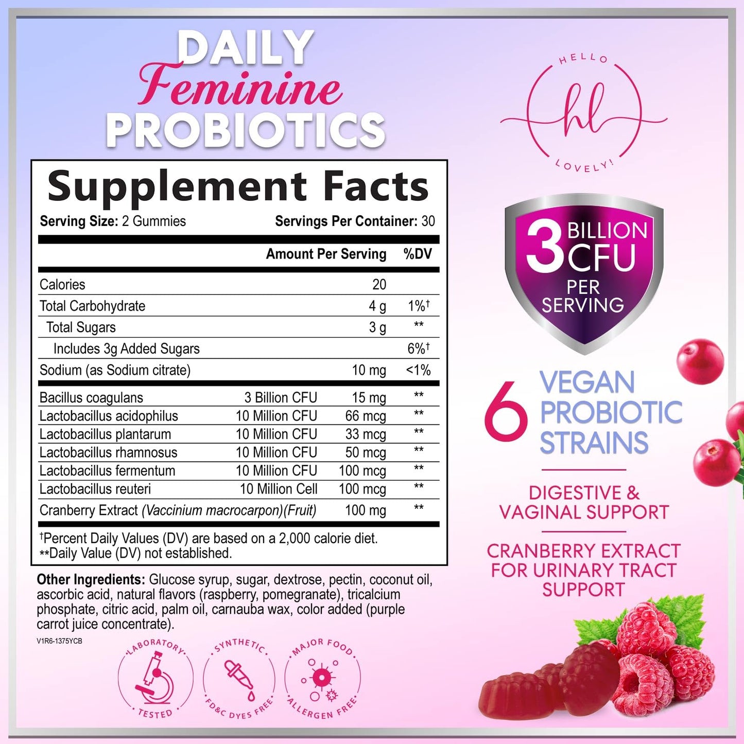 Probiotics for Women Gummies with Cranberry - 3 Billion CFU, 6 Strains