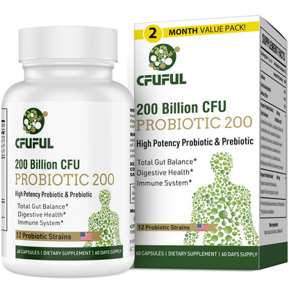 Probiotics for Women & Men – 200B CFU, 12 Strains, 3 Organic Prebiotics, 2-Month Supply