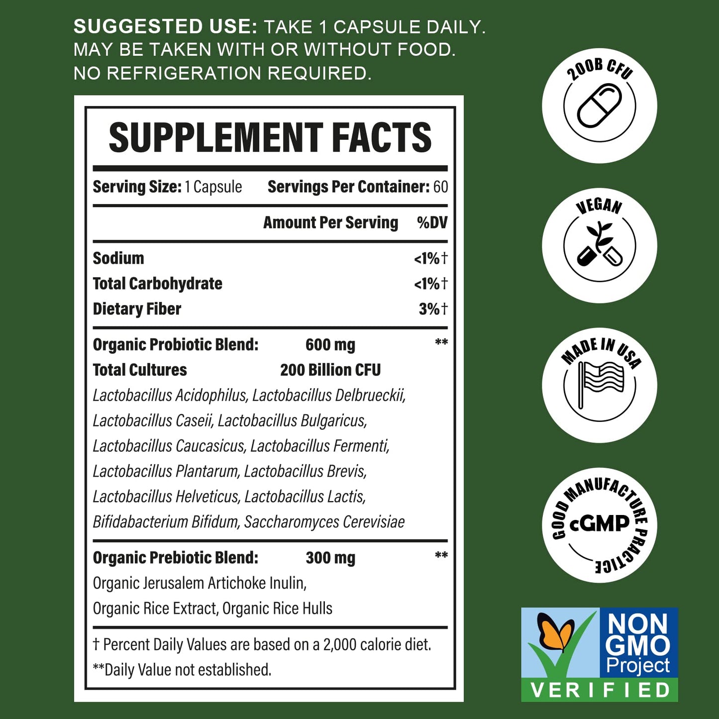 Probiotics for Women & Men – 200B CFU, 12 Strains, 3 Organic Prebiotics, 2-Month Supply