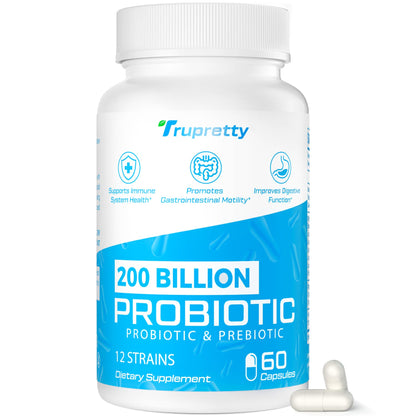 Probiotics for Women & Men | 200 Billion CFUs, 12 Strains | Daily Probiotic with 3 Prebiotics | Shelf-Stable & Vegan, 60 Caps