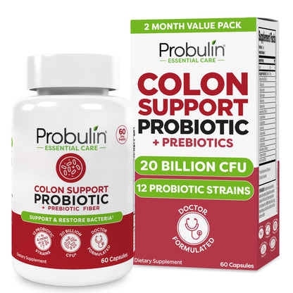 Probulin Colon Support Probiotic - 20 Billion CFU, Vegan Capsules, Digestive & Immune Health | 60 Count