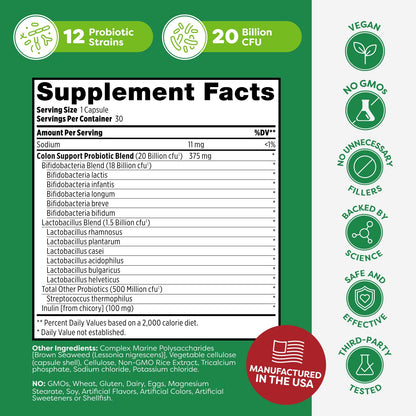 Probulin Colon Support Probiotic – 20B CFU, Vegan, 30 Count