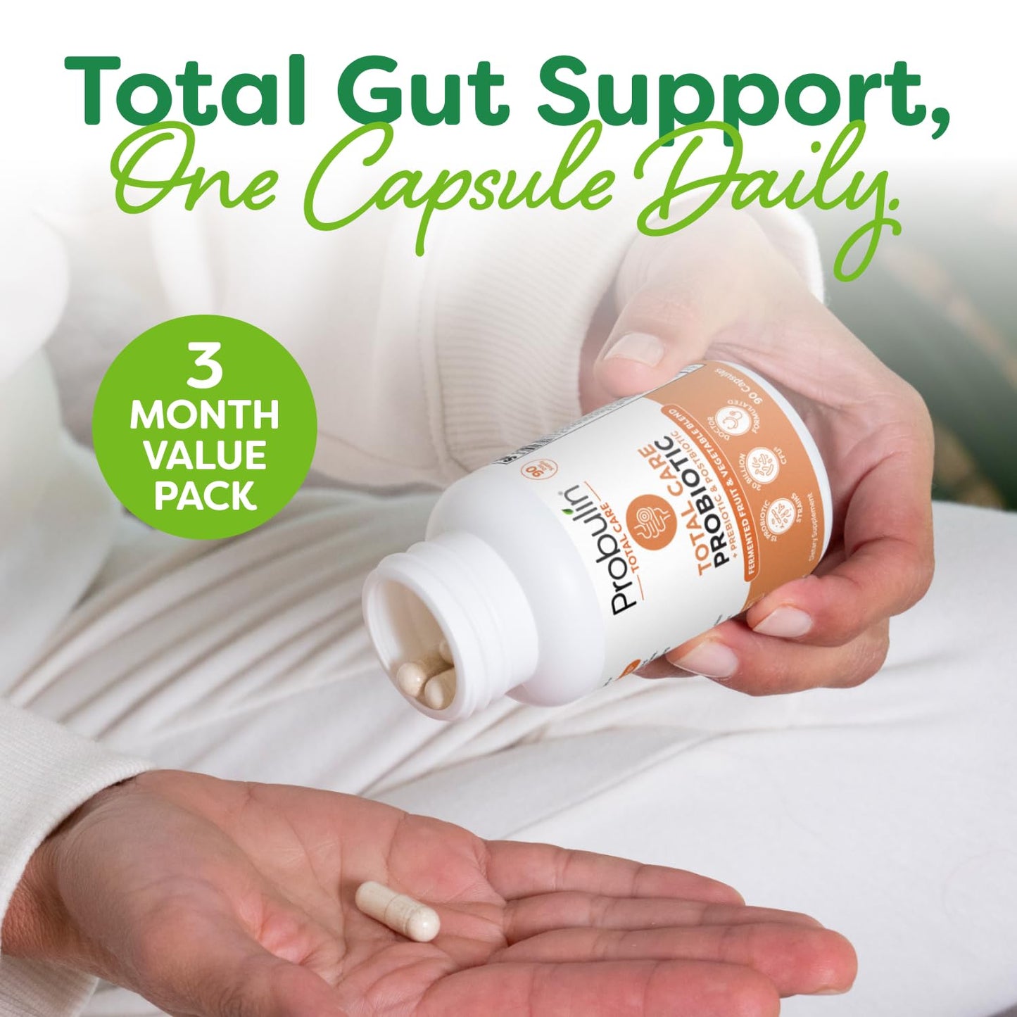 Probulin Total Care Probiotic | 20 Billion CFU, Gut, Digestive & Immune Support, 90-Count Vegan Capsules