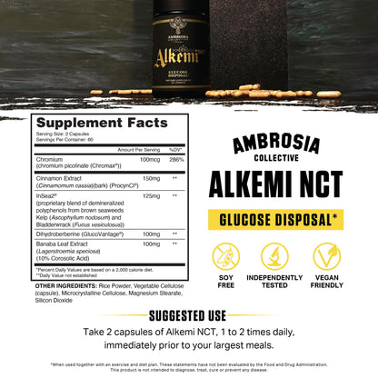 Alkemi NCT® - Support Agent with Berberine, ProCynCi® Cinnamon Extract, Chromium Picolinate, InSea2®, and GlucoVantage