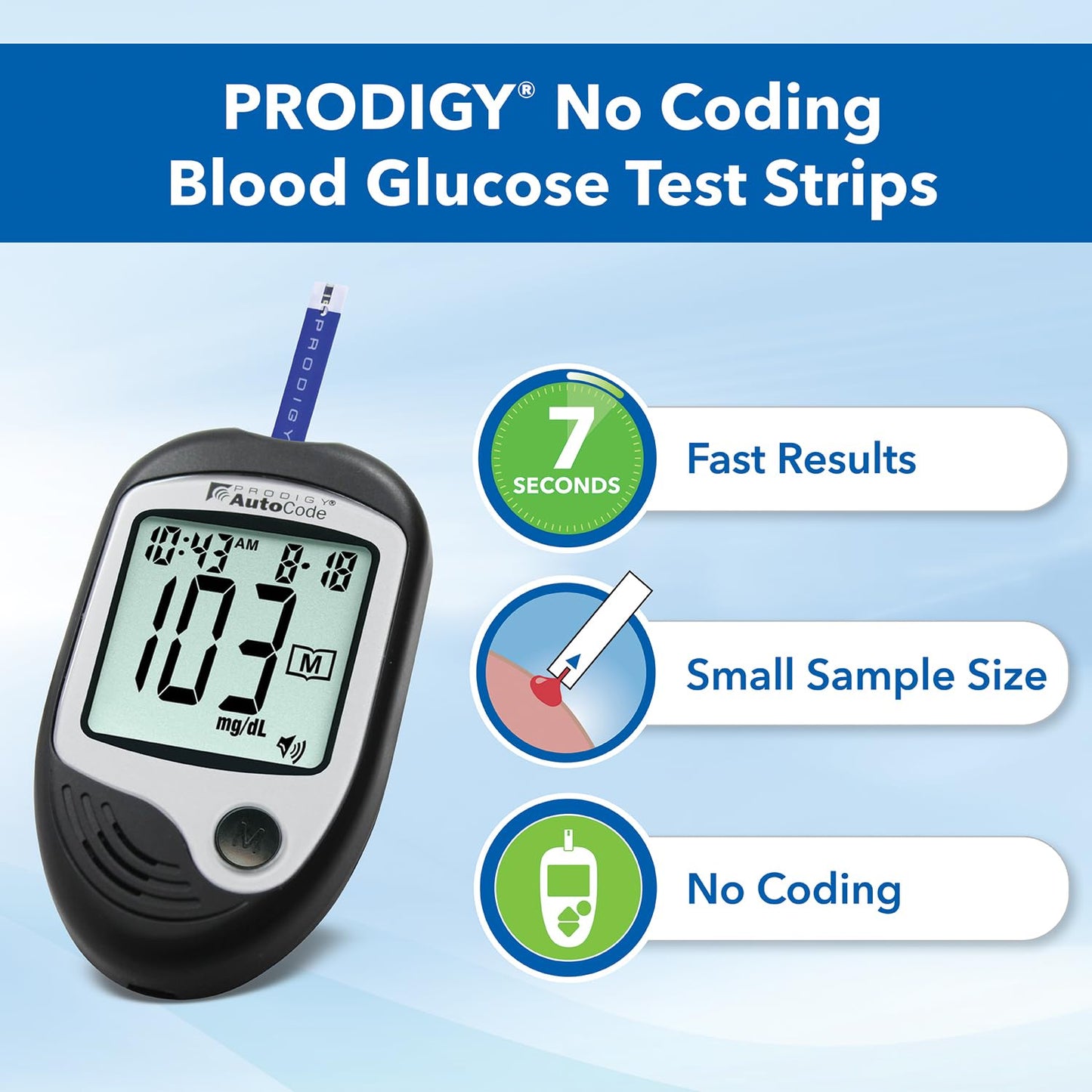 PRODIGY 10400 No Coding Blood Glucose Test Strips – 50 Count, AutoCode/Pocket/Voice Compatible