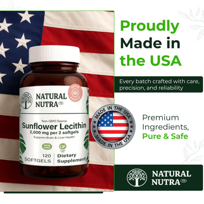 Natural Nutra Sunflower Lecithin 2000 mg | Supports Breastfeeding, Liver & Brain Health – Soy Free, Non-GMO, Gluten Free
