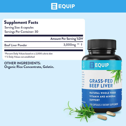 Equip Foods Grass-Fed Beef Liver – Desiccated Liver Supplement | 180 Capsules, 30 Servings