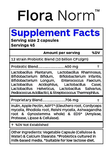 Flora Norm 12-Strain Potent Vegan Probiotic - 10 Billion CFU/gm, 90 Vegetarian Capsules | Professional Botanicals