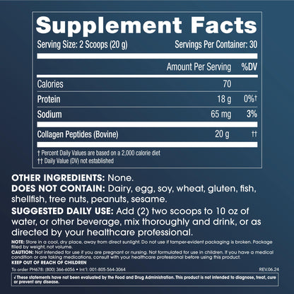 ProHealth Pure Collagen Peptides Powder, 600 Grams | Supports Hair, Nail, Skin, Bone, Joint Health, and Longevity | Grass-Fed, Pasture-Raised | Zero Sugar, Unflavored | Third-Party Tested
